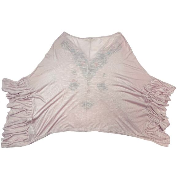 Entro Embroidered Waterfall Melange Poncho Sz L New Pink Boho Peasant Top - Picture 6 of 10